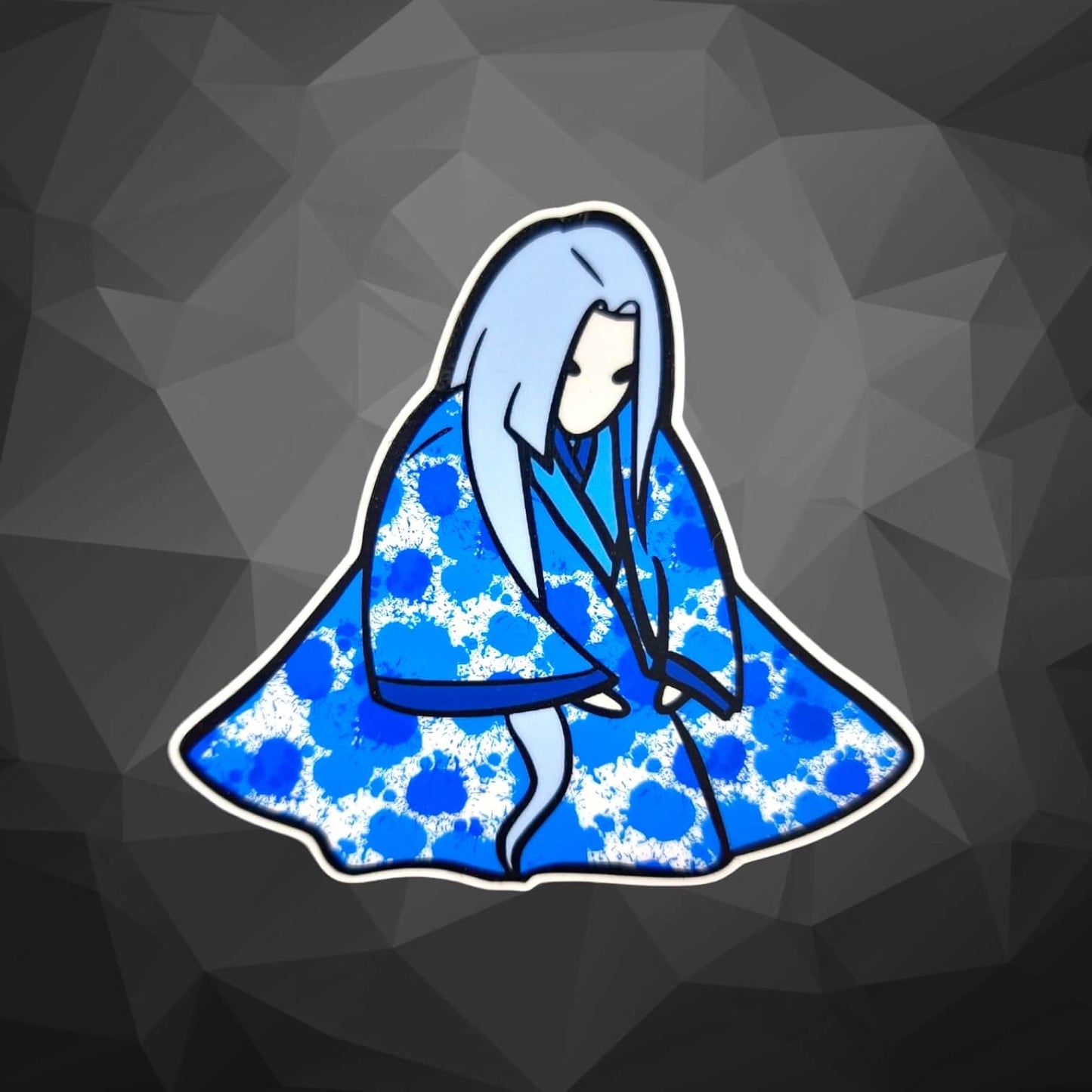 our waterproof hinnagami doll sticker in the color blue.