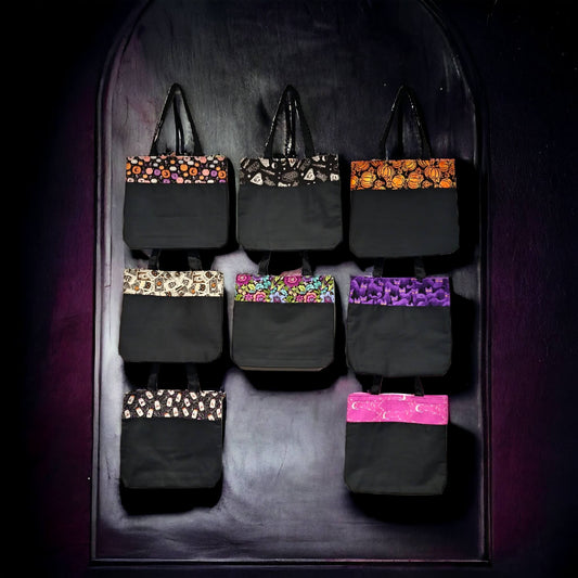 Group picture of our accent tote bags.