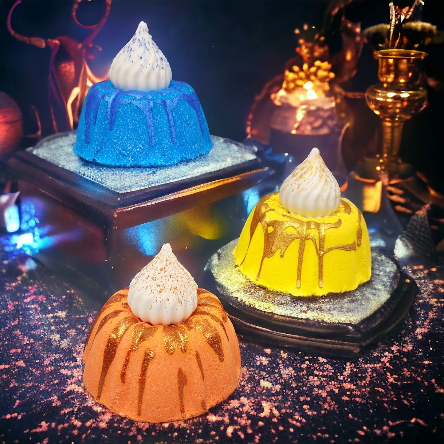 Group picture of our Cake shaped bath bombs.