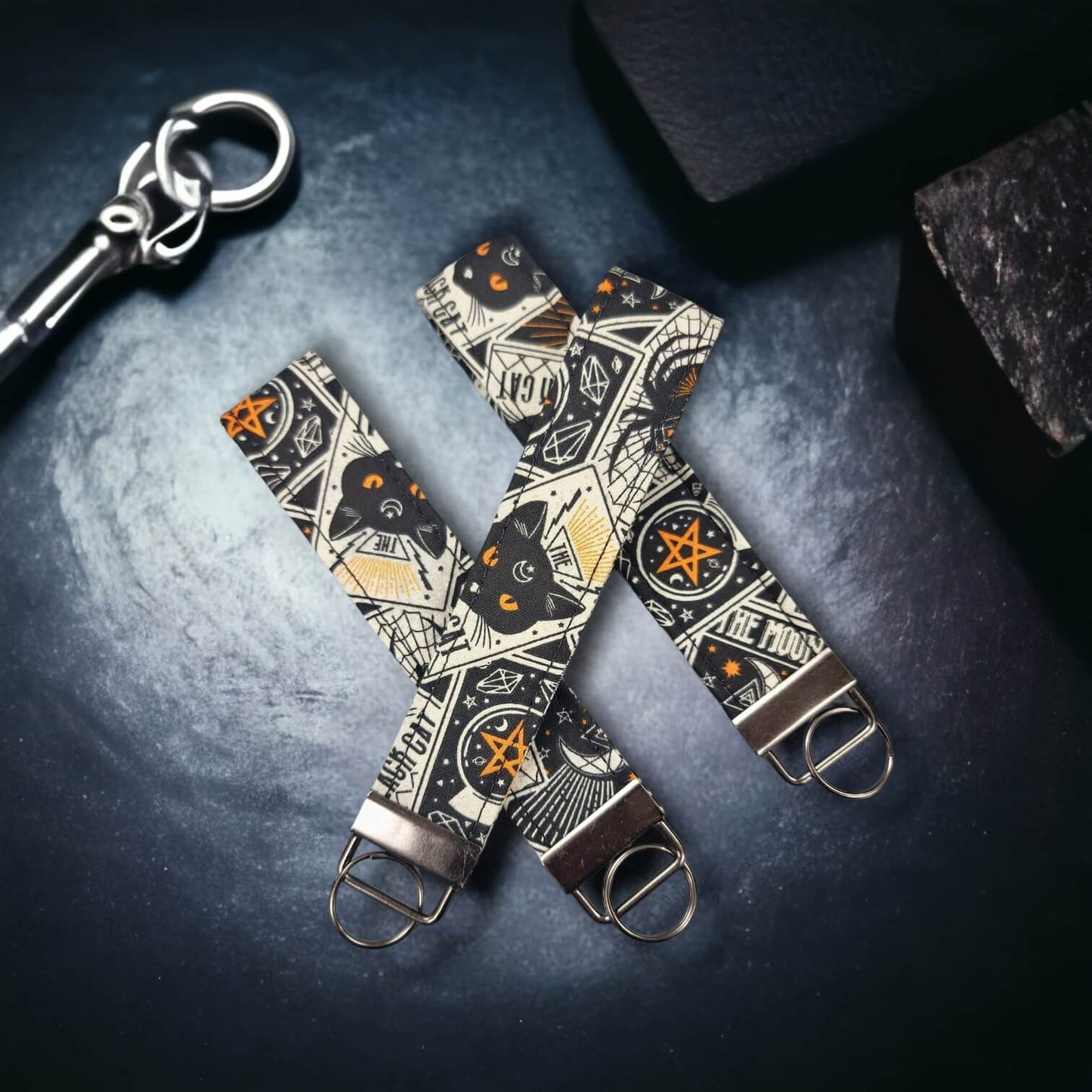Our key wristlets/fobs in the pattern Is This Your Card?