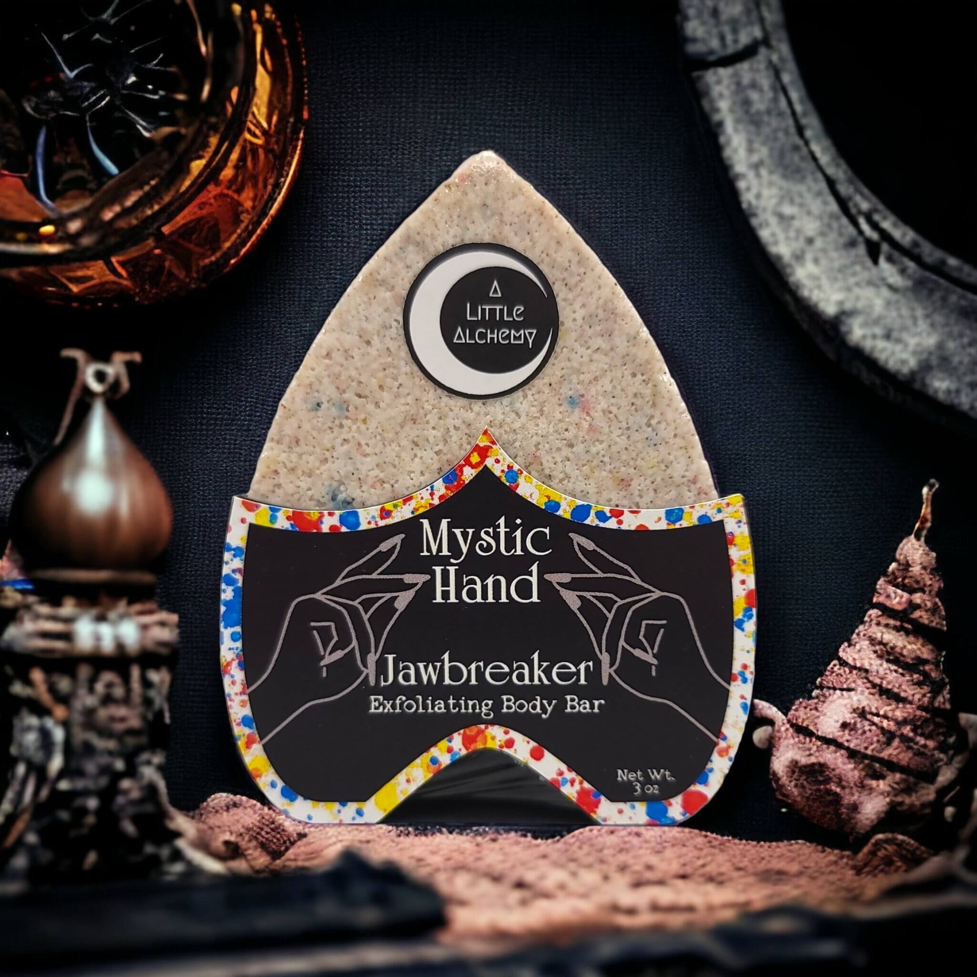 Picture of our mystic hand exfoliating body bar in the scent Jawbreaker.