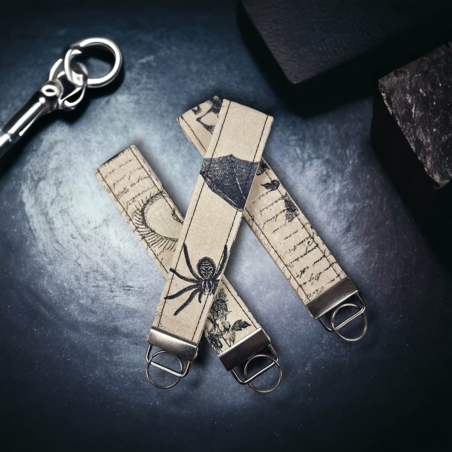 Our key wristlets/fobs in the pattern Salem Beige.
