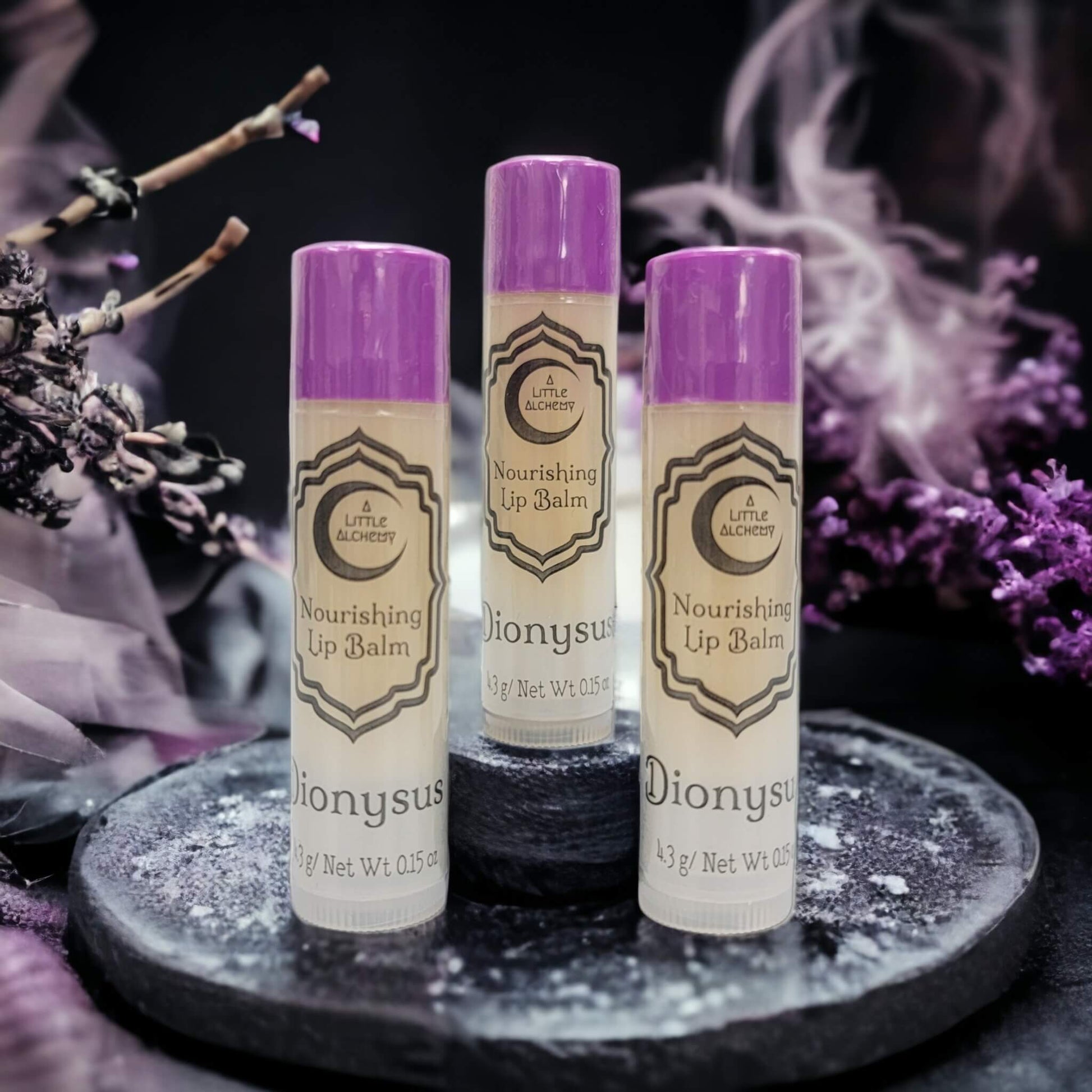 our nourishing lip balms in the flavor dionysus.
