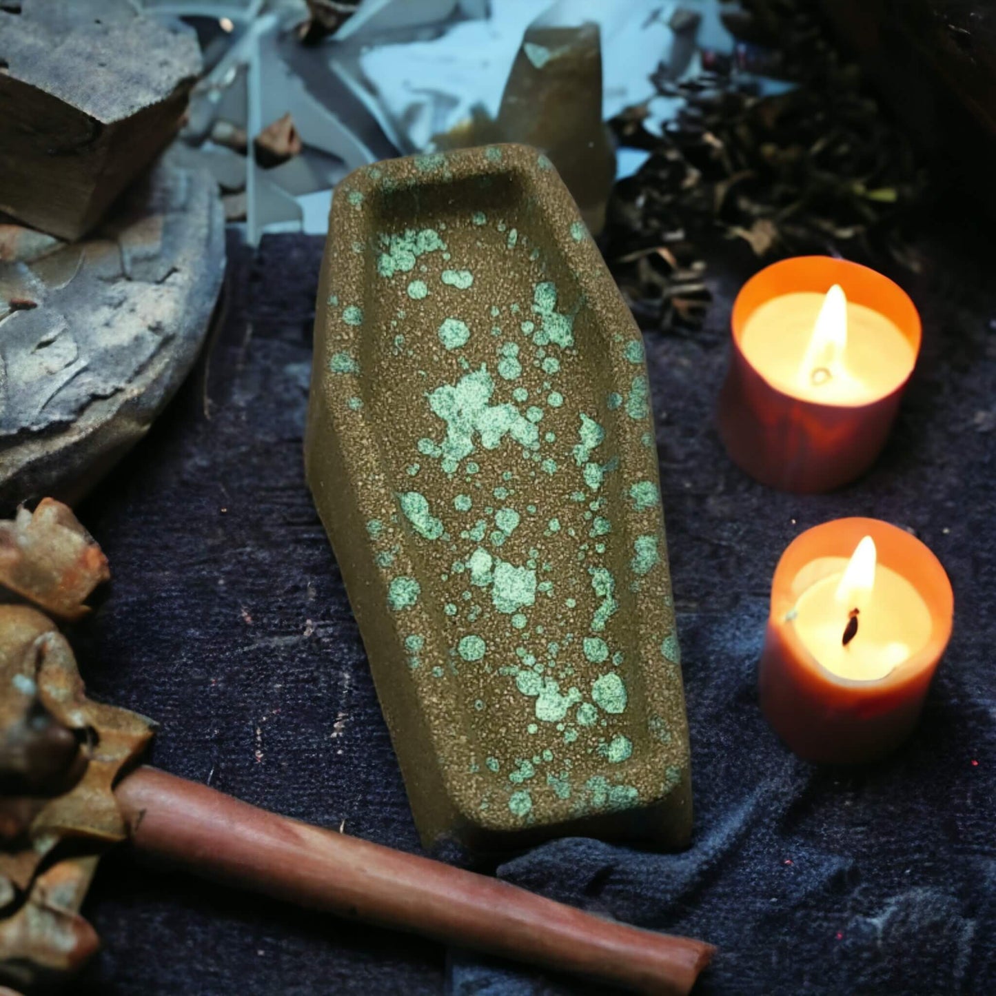 our coffin bath bomb in the scent Ivy Hallow