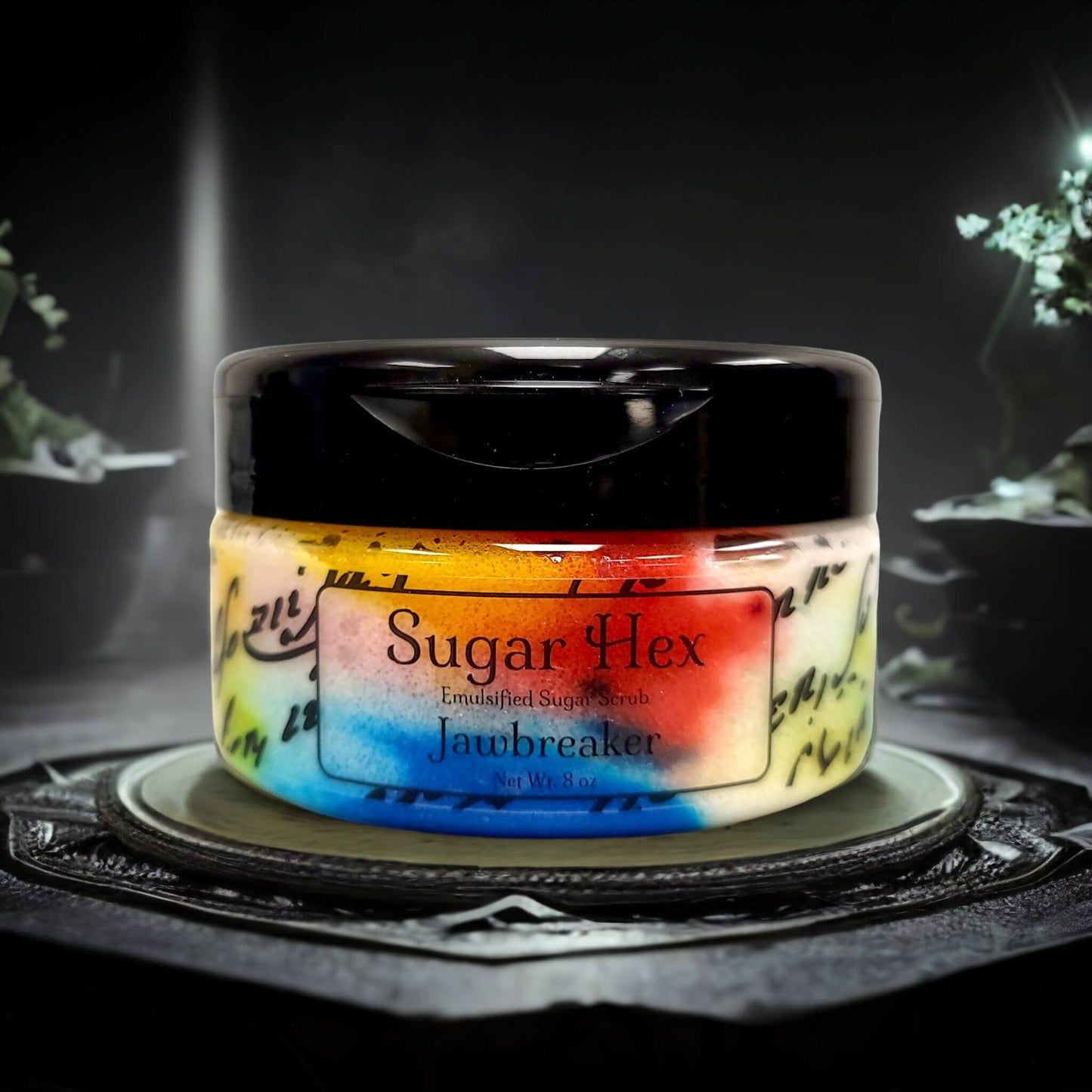our sugar hex sugar scrub in the scent Jawbreaker.