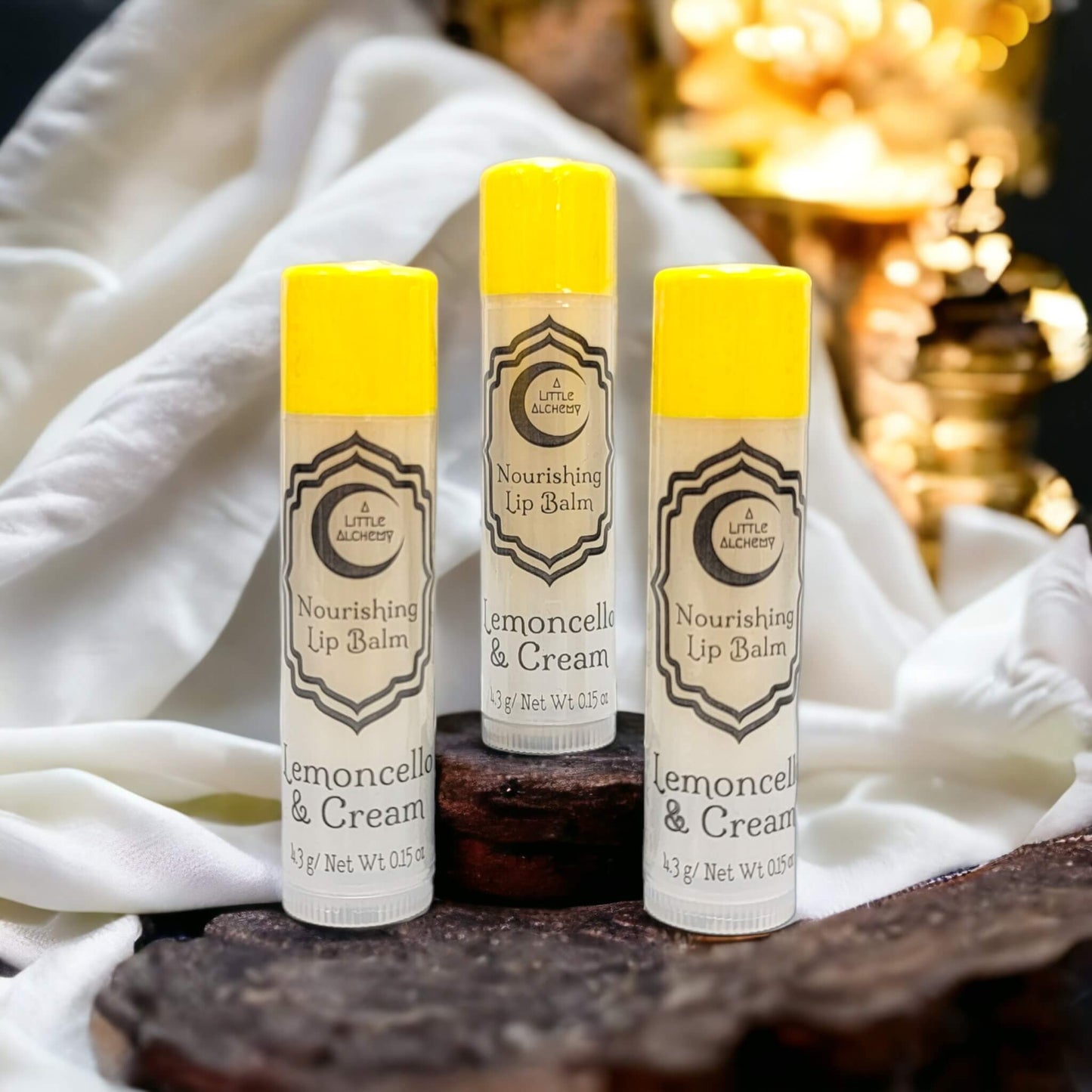 our nourishing lip balms in the flavor lemoncello and cream.