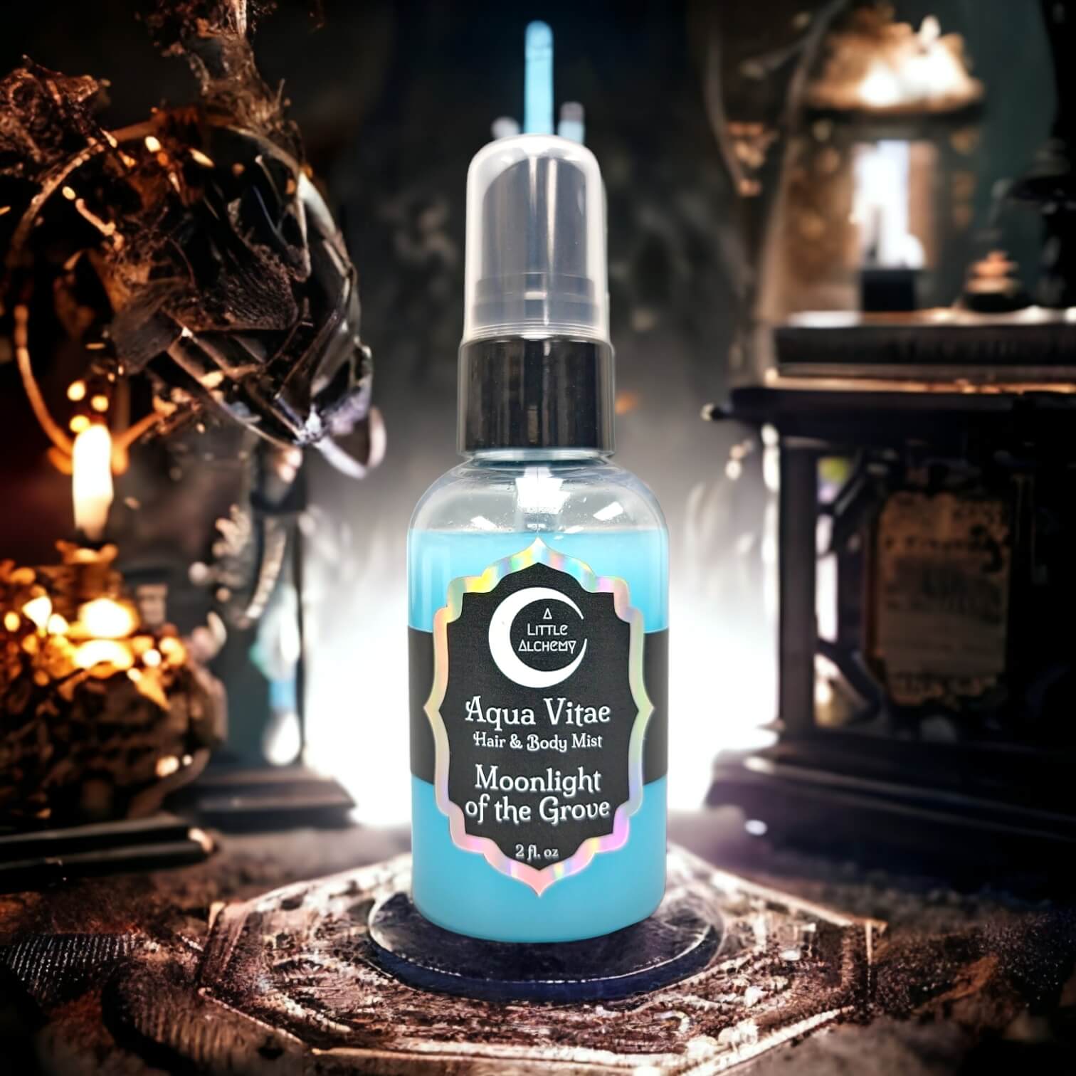 our aqua vitae body mist in the scent Moonlight of the Grove.