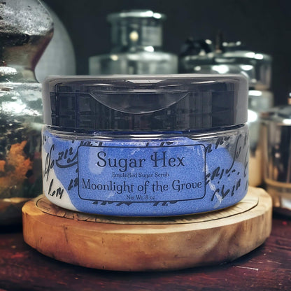 our sugar hex sugar scrub in the scent Moonlight of the Grove.