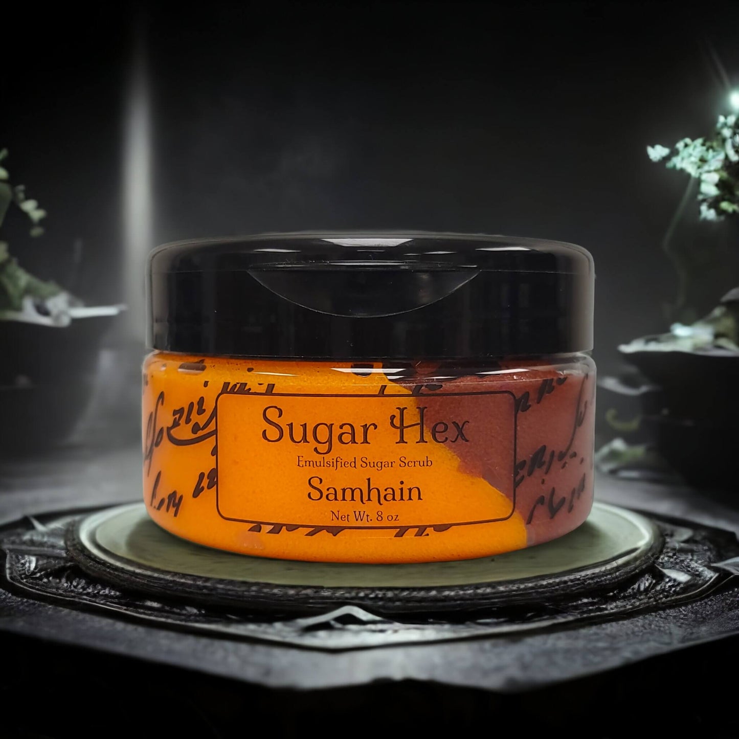 our sugar hex sugar scrub in the scent Samhain.