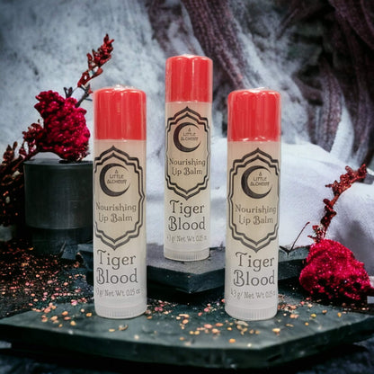 our nourishing lip balms in the flavor tiger blood.