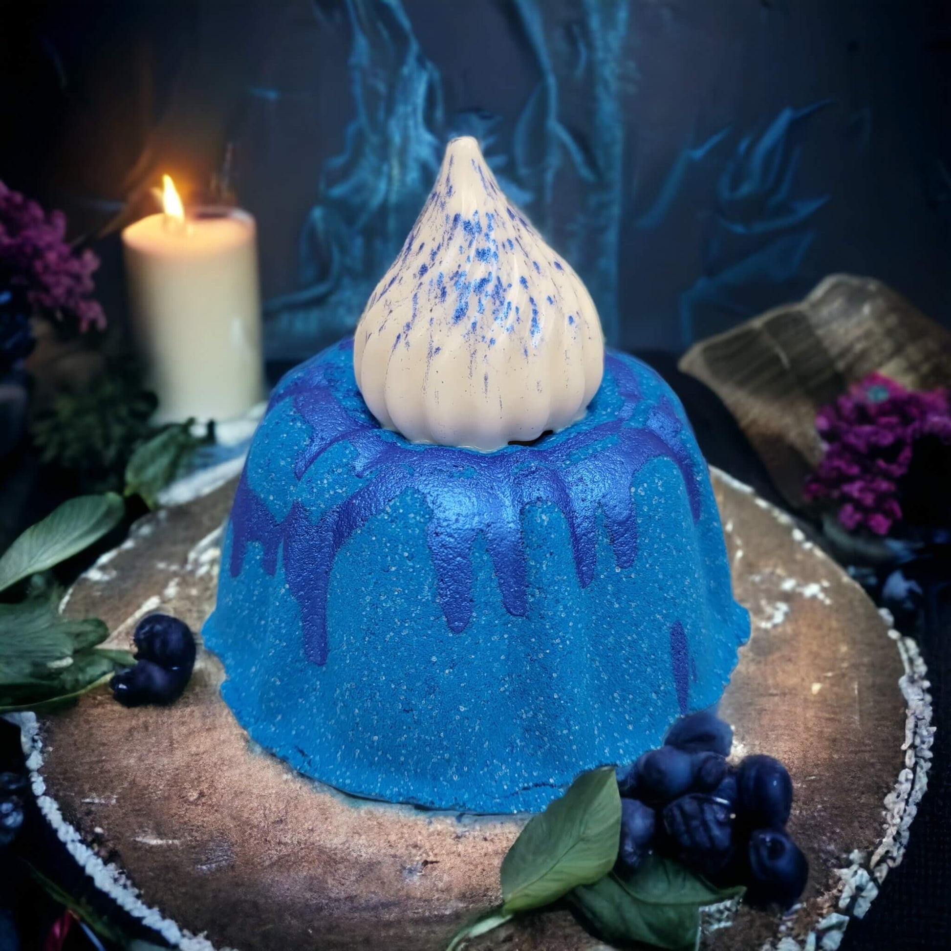 our too blue berry cake bath bomb.