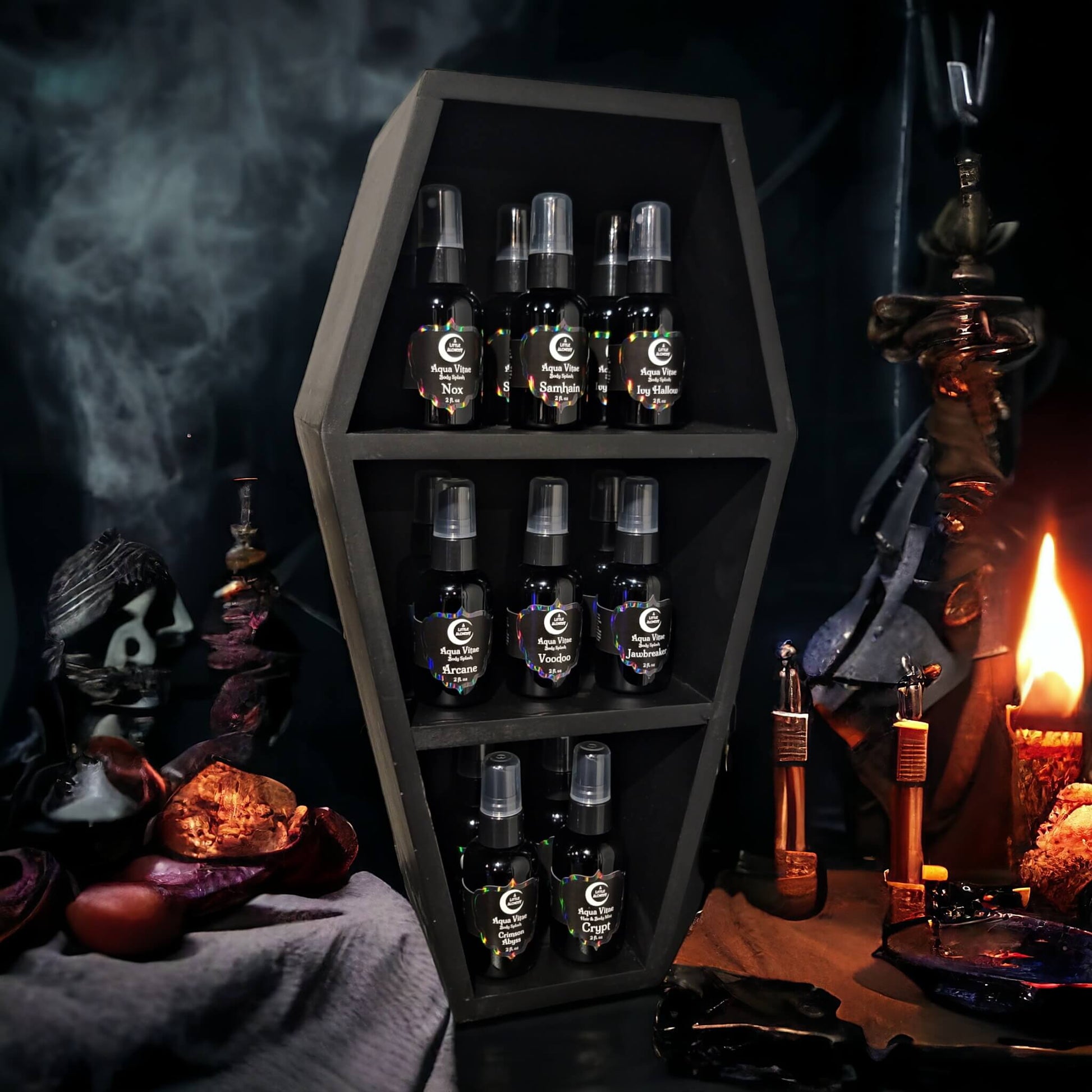 Group picture of our macabre aqua vitae body mist.